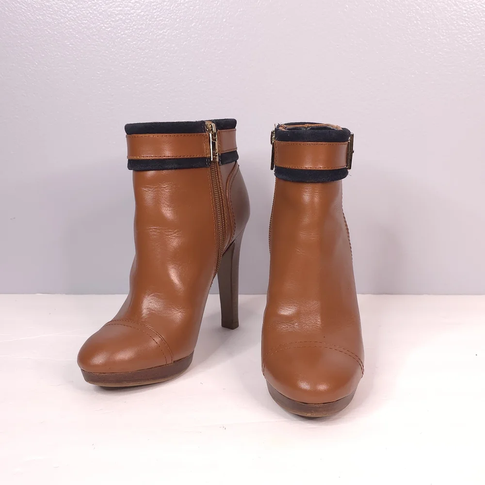 Tory Burch Cognac/Navy Belinda Ankle Bootie - Picture 12 of 12